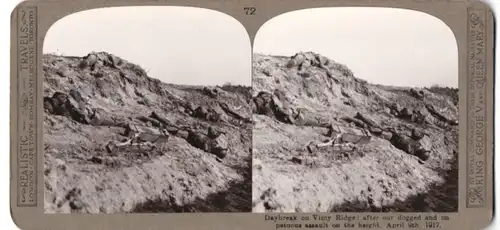 Stereo-Fotografie unbekannter Fotograf und Ort, Daybreak on Vimy Ridge after our dogged and pestuous assault 1917