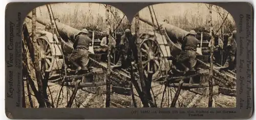 Stereo-Fotografie Keystone View Co., Meadville / PA., French 155mm Gun Trained on the German Trenches, Kanone