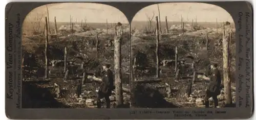 Stereo-Fotografie Keystone View Co., Meadville / PA., Desolate Waste in Chemin des Dames Battlefield in France
