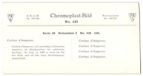 Stereo-Fotografie Chromoplast-Bild Nr. 123, Ansicht Cortina d`Ampezzo, Blick auf den Ort in den Dolomiten