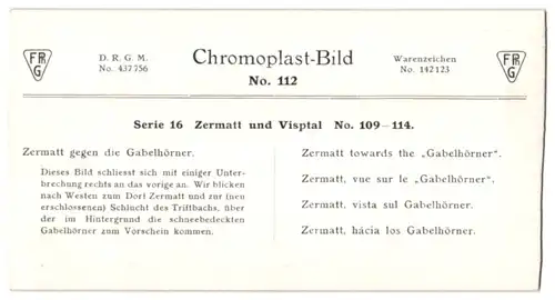 Stereo-Fotografie Chromoplast-Bild Nr. 112, Ansicht Zermatt, Blick nach dem Ort und den Gabelhörner