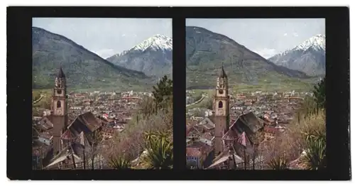 Stereo-Fotografie Chromoplast-Bild Nr. 79, Ansicht Meran, Gesamtansicht vom Tappeiner Weg aus gesehen