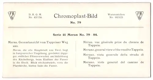 Stereo-Fotografie Chromoplast-Bild Nr. 79, Ansicht Meran, Gesamtansicht vom Tappeiner Weg aus gesehen