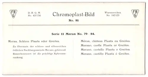 Stereo-Fotografie Chromoplast-Bild Nr. 81, Ansicht Meran, das Schloss Planta oder Greifen