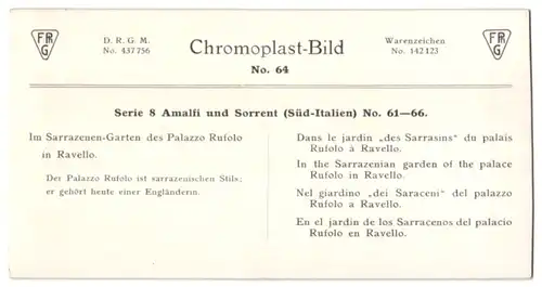 Stereo-Fotografie Chromoplast-Bild Nr. 64, Ansicht Ravello, im Sarrazenen-Garten des Palazzo Rufolo