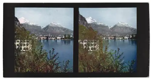 Stereo-Fotografie Chromoplast-Bild Nr. 13, Ansicht Riva, Blick über den See nach dem Ort