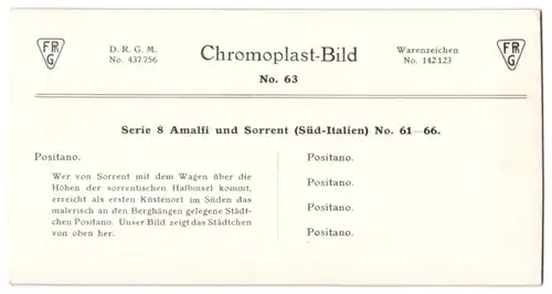 Stereo-Fotografie Chromoplast-Bild Nr. 63, Ansicht Positano, Blick von Oben auf die Stadt