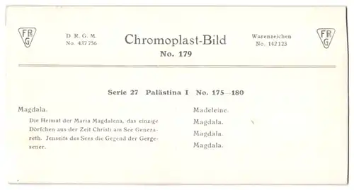 Stereo-Fotografie Chromoplast-Bild Nr. 179, Ansicht Magdala, Heimat der Maria Magdalena am See Genezareth