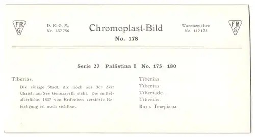 Stereo-Fotografie Chromoplast-Bild Nr. 178, Ansicht Tiberias, Blick nach der Stadt am See Genezareth