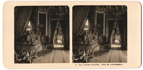 Stereo-Fotografie unbekannter Fotograf, Ansicht Ettal, Blick ins Arbeitszimmer des Schloss Linderhof