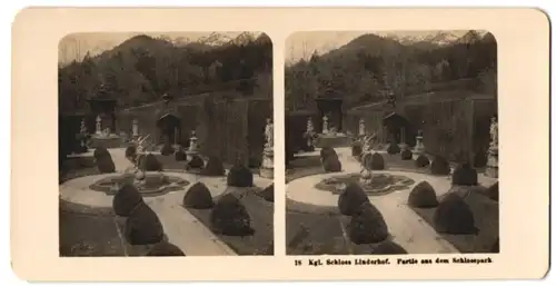 Stereo-Fotografie unbekannter Fotograf, Ansicht Ettal, Partie im Schlosspark des Schloss Linderhof