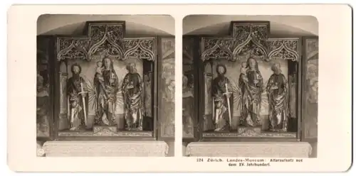 Stereo-Fotografie NPG, Berlin, Ansicht Zürich, Landes Museum, Altaraufsatz aus dem XV. Jahrhundert