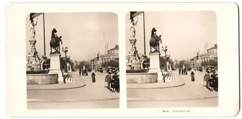 Stereo-Fotografie Photobrom GmbH, Wien, Ansicht Wien, Blick entlang des Franzensring mit Statue