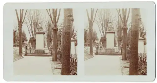 Stereo-Fotografie unbekannter Fotograf, Ansicht Mainz, Mainzer Hauptfriedhof, Blick auf das Veteranendenkmal