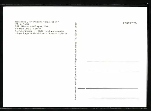 AK Rinchnach /Bayer. Wald, Gasthaus Rinchnacher Bierstüberl, Inh.: J. König