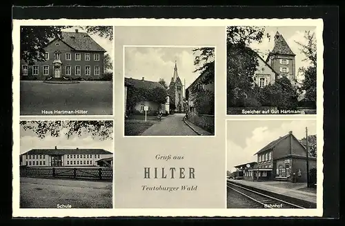 AK Hilter i. Teutoburger Wald, Bahnhof, Haus Hartmann-Hilter