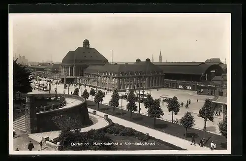 AK Dortmund, Blick auf den Hauptbahnhof und die ehmlinde Bastei