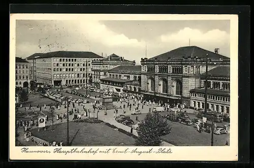 AK Hannover, Hauptbahnhof mit Ernst-August-Platz