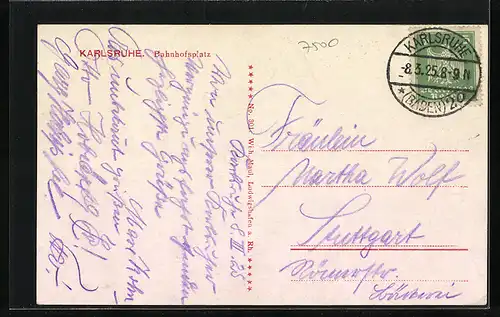 AK Karlsruhe, Strassenbahn am Bahnhofsplatz