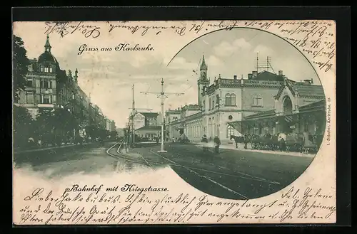 AK Karlsruhe, Bahnhof mit Kriegstrasse