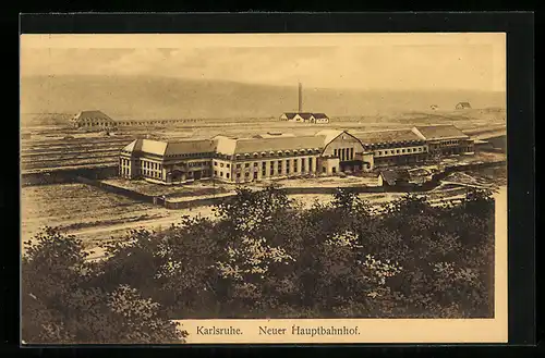 AK Karlsruhe, Neuer Hauptbahnhof aus der Vogelschau