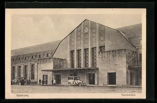 AK Karlsruhe, Blick auf das Bahnhofsgebäude