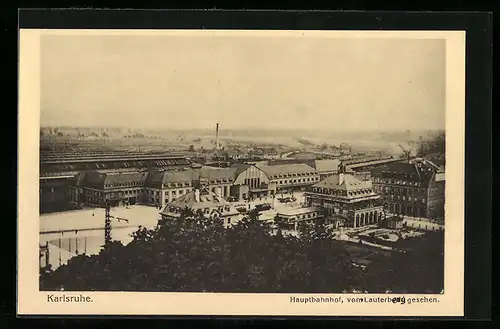 AK Karlsruhe, Hauptbahnhof vom Lauterberg gesehen