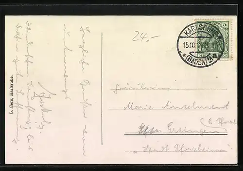 AK Karlsruhe i. B., Hauptbahnhof mit Strassenbahn