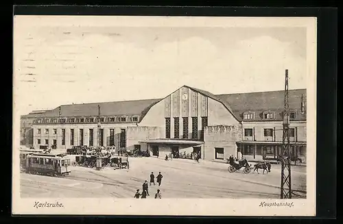 AK Karlsruhe, Hauptbahnhof, Strassenbahnen