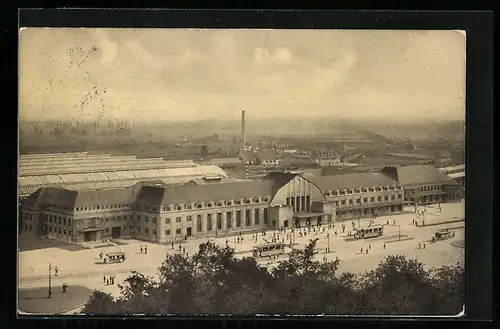 AK Karlsruhe, Neuer Hauptbahnhof aus der Vogelschau