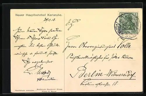 AK Karlsruhe, Neuer Hauptbahnhof aus der Vogelschau