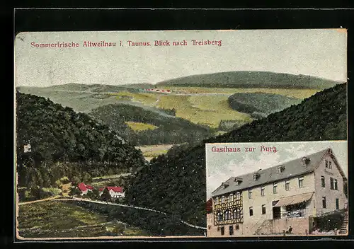 AK Altweilnau i. Taunus, Blick nach Treisberg, Gasthaus zur Burg