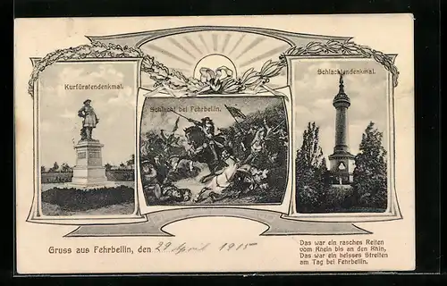 AK Fehrbellin, Schlacht, Denkmal der Schlacht, Denkmal Friedrich Wilhelms des Grossen Kurfürsten