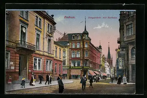 AK Bochum, Bongardstrasse mit Rathaus und Passanten
