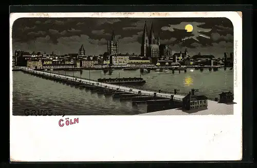 Lithographie Köln, Panorama mit Dom