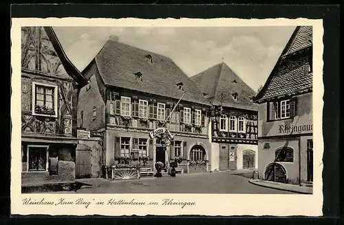 AK Hattenheim i. Rheingau, Weinhaus Zum Krug, Bes.: C. Nikolai