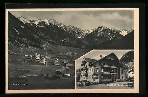AK Hinterstein i. B. Allgäu, Gasthof z. Steinadler, Ortsansicht mit Bergpanorama
