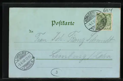 Lithographie Königstein, Totale des Ortes