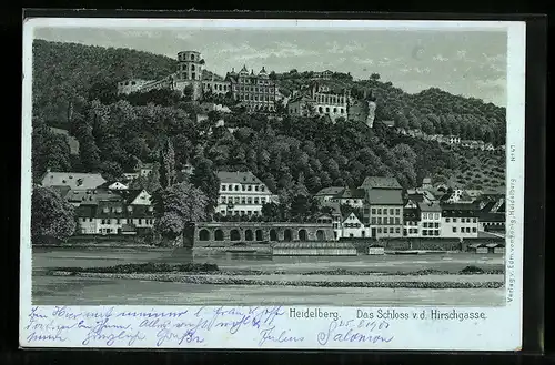 Lithographie Heidelberg, Das Schloss v. d. Hirschgasse