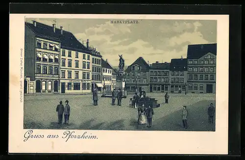 Lithographie Pforzheim, Partie am Marktplatz
