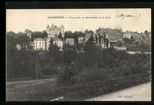 AK Ambrières, Vue prise en descendant de la Gare