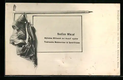 AK Bergsteigerausrüstung, Schuhe, Rucksack, Spitzhacke