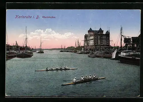 AK Karlsruhe, Rheinhafen mit Ruderbooten