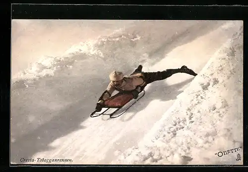 AK St. Moritz, Schlittenfahrer beim Cresta-Tobogganrennen