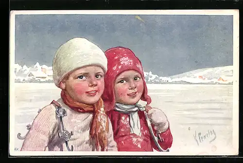 Künstler-AK Karl Feiertag: Zwei Kinder im Schnee