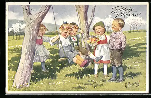 Künstler-AK Karl Feiertag: Kinder spielen zusammen