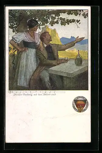 Künstler-AK Karl Friedrich Gsur: Deutscher Schulverein Nr. 461: Zwischen Frankreich und dem Böhmerwald, Notenzeile