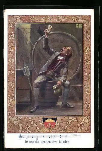 Künstler-AK Karl Friedrich Gsur: Deutscher Schulverein Nr.: 85, Winzer begutachtet seinen Wein