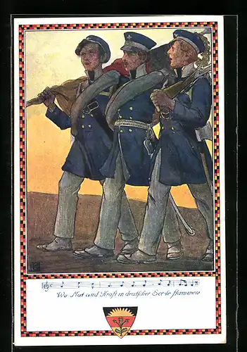 Künstler-AK Karl Friedrich Gsur, Deutscher Schulverein Nr. 369: Lied Wo Mut und Kraft in deutscher Seele flammen