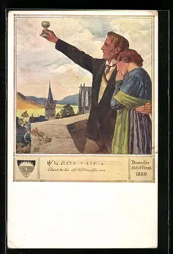 Künstler-AK Karl Friedrich Gsur: Deutscher Schulverein Nr. 559: Ein Prosit über der Stadt